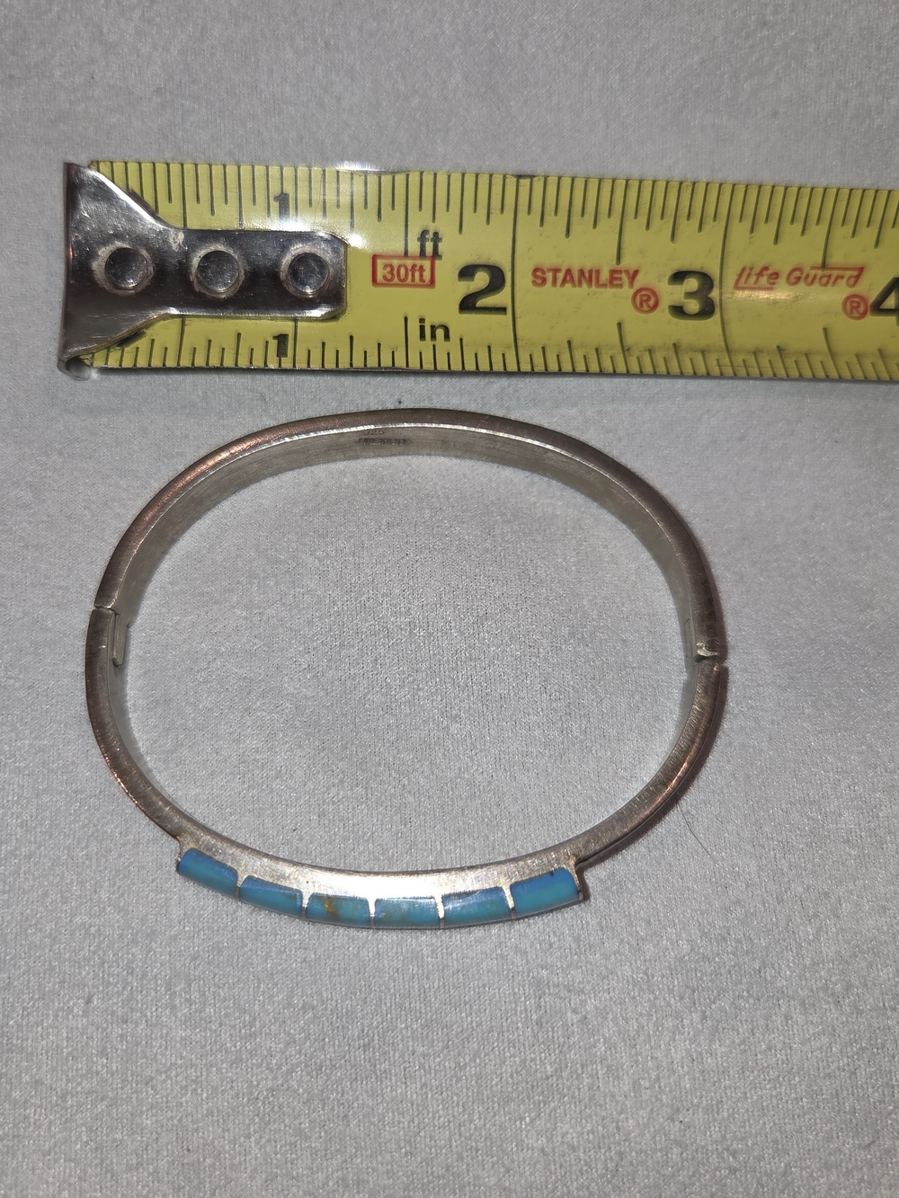 Vintage Mexican Silver Bracelet 925 with Bright Turquoise Inlay Southwestern - Picture 6 of 12
